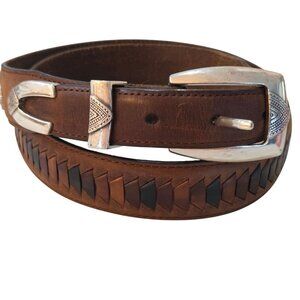 Orvis Mens Belt Size 40 Braided Leather Silver Buckle Brown Handcrafted Western